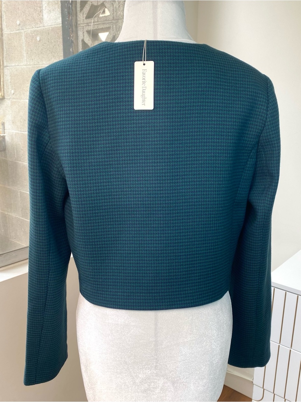 NWT Favorite Daughter The Emily Houndstooth Crop Jacket in Juniper, Size M - Picture 5 of 11